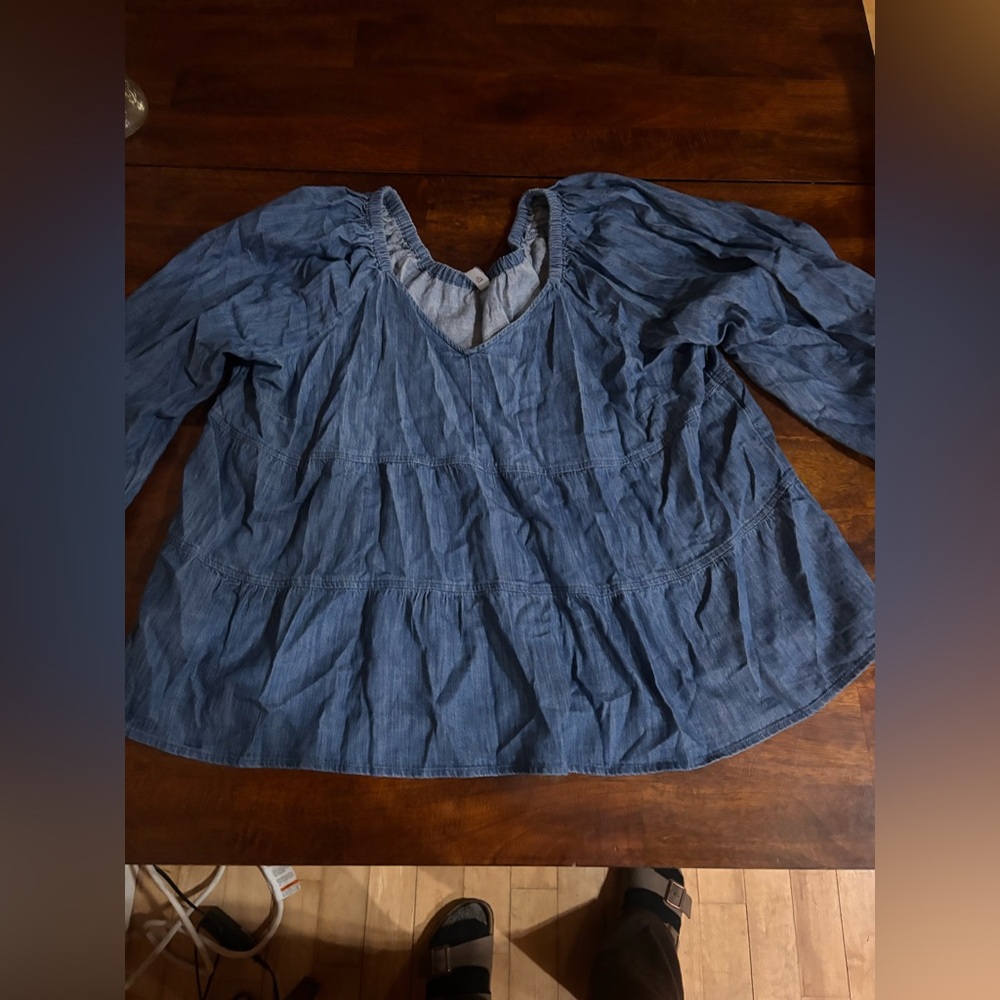 Denim flowy pleated blouse babydoll type style